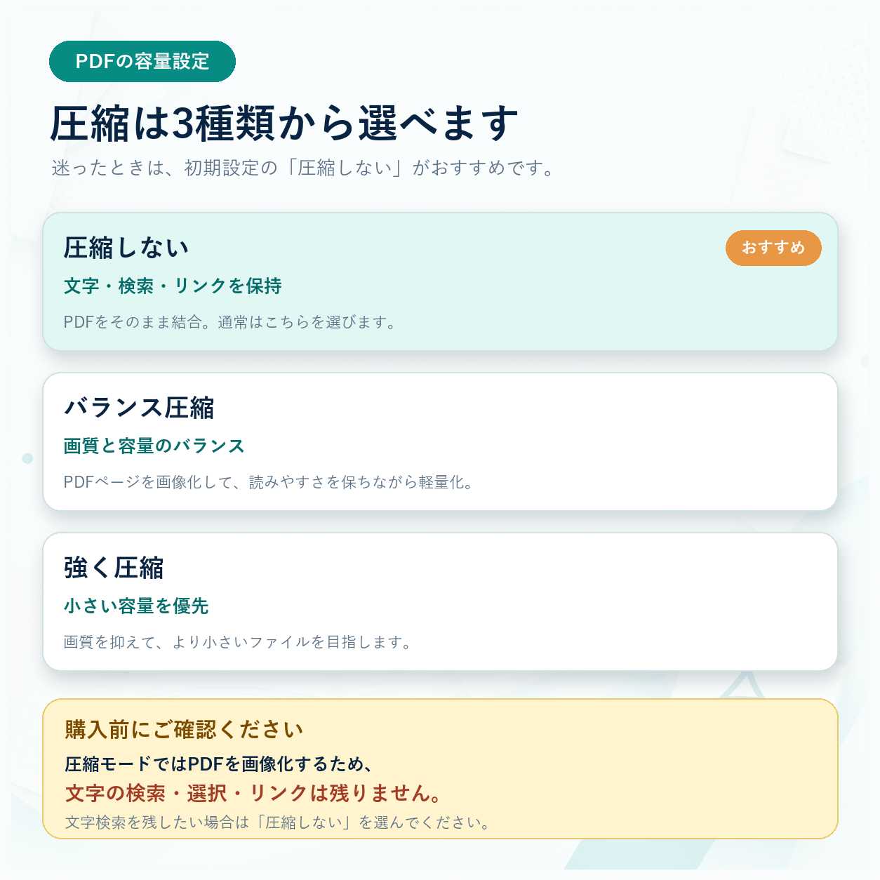 まとめる。のページサイズ・余白・3段階の容量設定