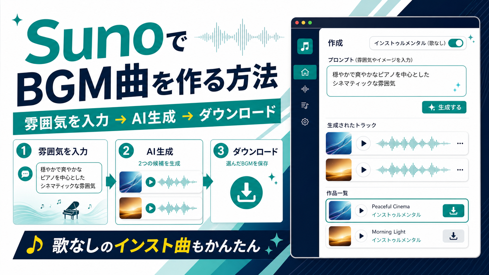 Sunoで歌なしのBGM曲を作る方法