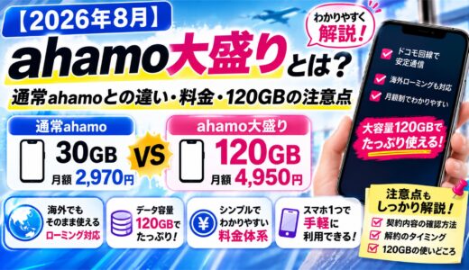 【2026年8月】ahamo大盛りとは？通常ahamoとの違い・料金・120GBの注意点を解説