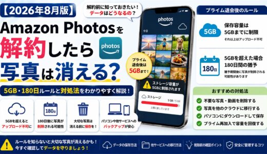 Amazon Photosを解約したら写真は消える？プライム退会後の5GB・180日ルール【2026年8月版】