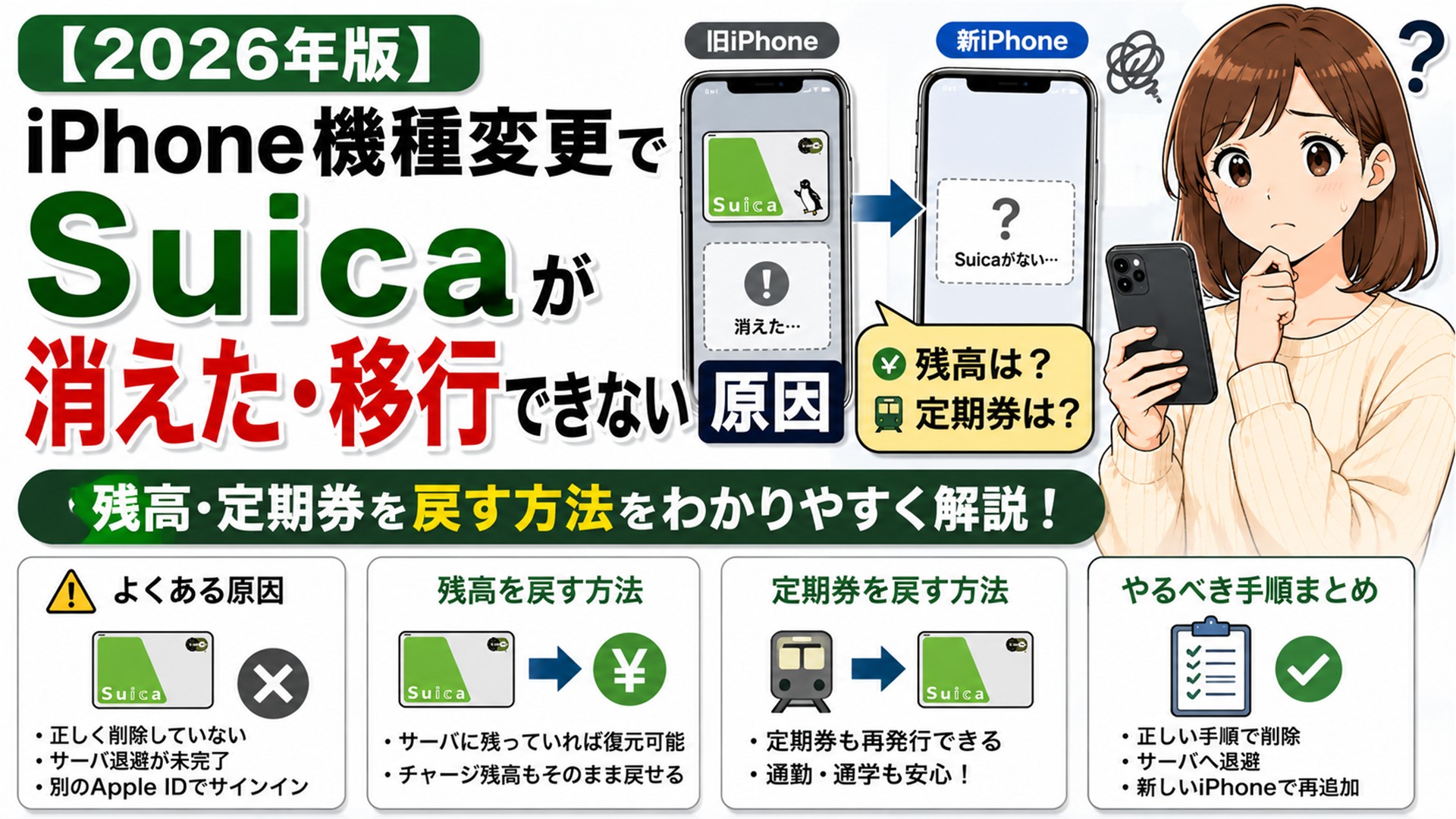 【2026年版】iPhone機種変更でSuicaが消えた・移行できない原因|残高・定期券を戻す方法