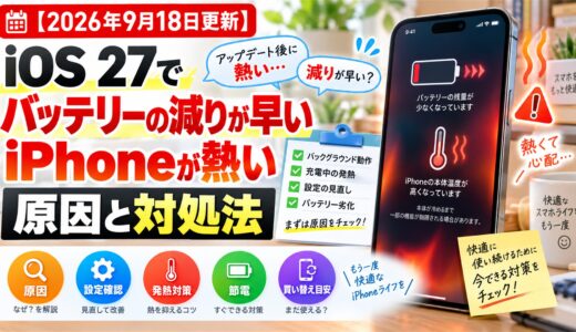 iOS 27でバッテリーの減りが早い・iPhoneが熱い原因と対処法【2026年9月版】