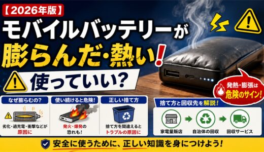 【2026年版】モバイルバッテリーが膨らんだ・熱い！使っていい？捨て方と回収先