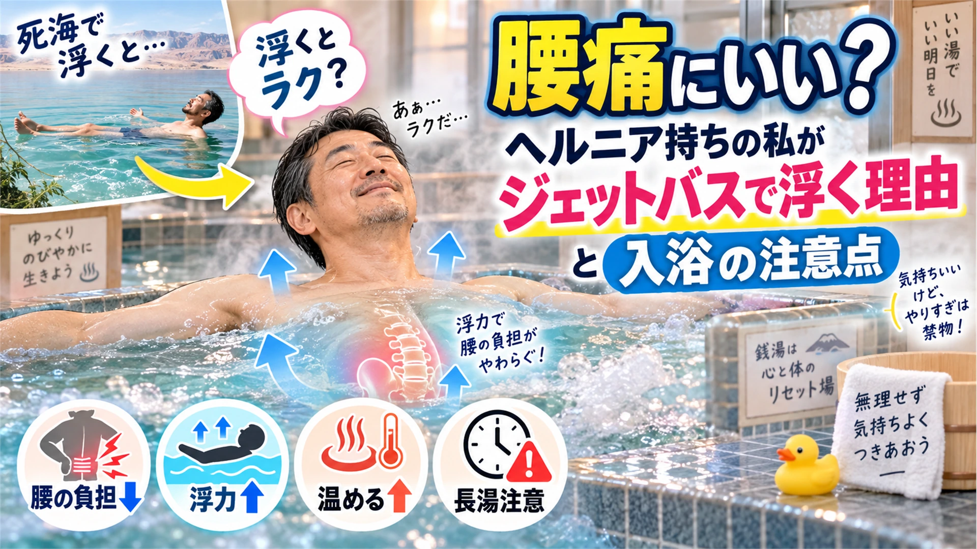 死海で浮くと腰痛にいい？ヘルニア持ちの私が銭湯のジェットバスで「浮く」理由と入浴の注意点